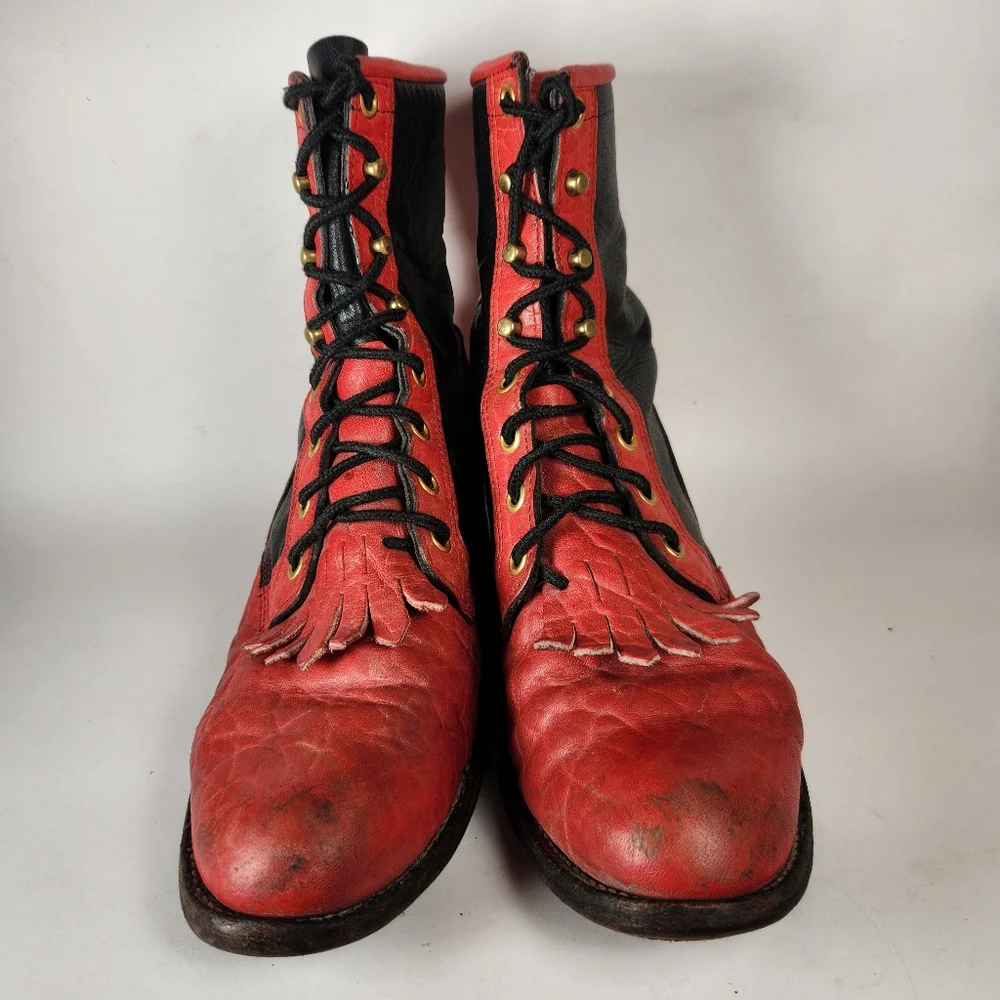 JUSTIN Women’s Boots Size 6 Red Leather Western Cowboy Made USA Distressed Shoes - Picture 3 of 12